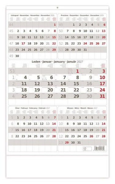 Kalendář nástěnný 2027 - Pětiměsíční šedý