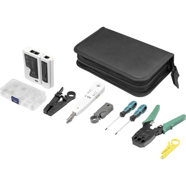 Intellinet 4-Piece Network Tool Kit, sada nářadí: cable tester, krimpovací kleště, LSA narážecí nástroj, stripovač 780070