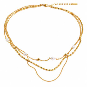 Trojitý dámský náhrdelník Marivelle Gold - chirurgická ocel, Zlatá 42 cm + 5 cm (prodloužení)