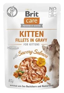 Brit Care Cat Kitten Filety v omáčce s lososem 85 g / Kapsičky pro koťata / losos v omáčce (293-101040)