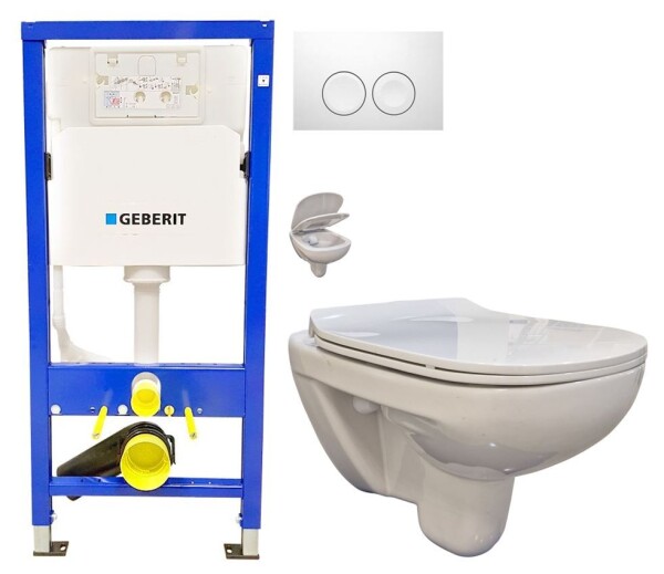 GEBERIT DuofixBasic s bílým tlačítkem DELTA21 + WC bez oplachového kruhu Edge + SEDÁTKO 458.103.00.1 21BI EG1