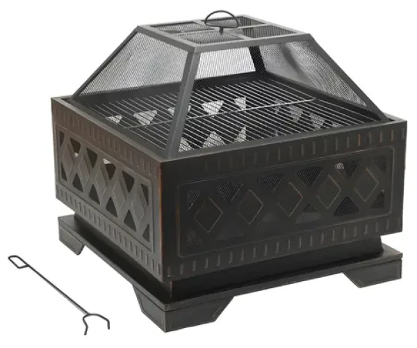 CATTARA Ohniště SQUARE copper patina s poklopem / 63,5 × 63,5 × 62 cm / rošt 58 × 58 cm / ocel (13009)