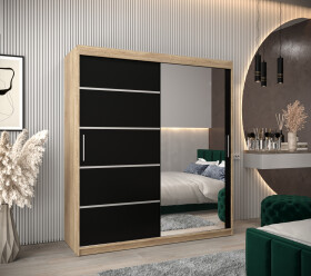 Šatní skříň Abi V2 Barva korpusu: Dub Sonoma, Rozměry: 180 cm, Dveře: Černá