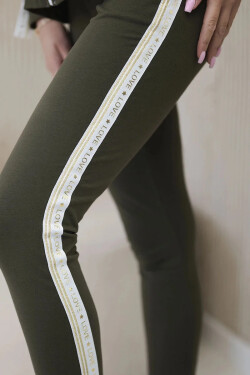 Dámská bavlněná souprava s proužky a stahovacími lemy khaki UNI