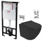 ALCA Předstěnový instalační systém bez tlačítka + WC REA CARLO MINI RIMLESS ČIERNY MAT + SEDADLO AM101/1120 X MM1