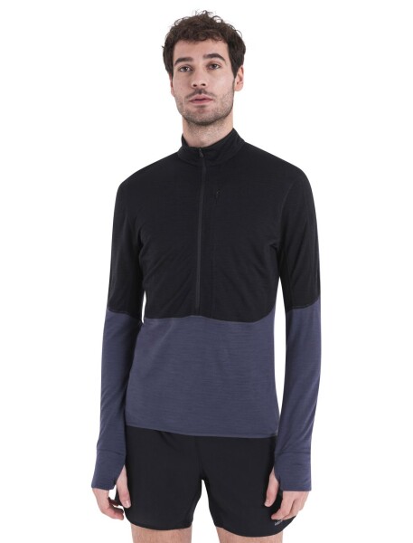 Pánská merino mikina ICEBREAKER Mens 200 Realfleece Descender LS Half, Black/Graphite velikost: L