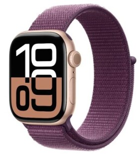 Apple Watch Series 10 GPS 42mm Růžově zlaté hliníkové tělo - Švestkový fialový provlékací řemínek / 130–200 mm (MWWK3)