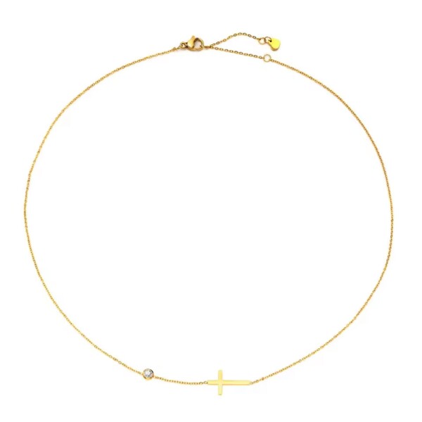 Náhrdelník s křížkem a zirkonem Dorothea Gold, Zlatá 40 cm + 5 cm (prodloužení)