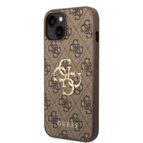 Pouzdro Guess PU 4G Metal Logo iPhone 14 hnědé