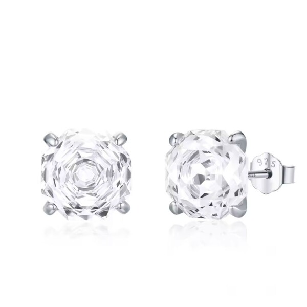 Stříbrné náušnice Ledová růže s čirým krystalem 6/8 mm, Bílá/čirá 8 mm