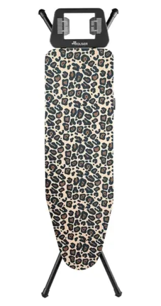 Rolser K-UNO Black Tube M leopardí vzor / Žehlicí prkno / Perforovaná deska 115 x 35 cm / Výška 60-94 cm