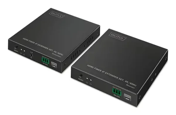 Digitus HDMI Fiber IP Extender Set černá / Extender HDMI signálu / 4K/60Hz / optický SFP / až 40 km (DS-55350)