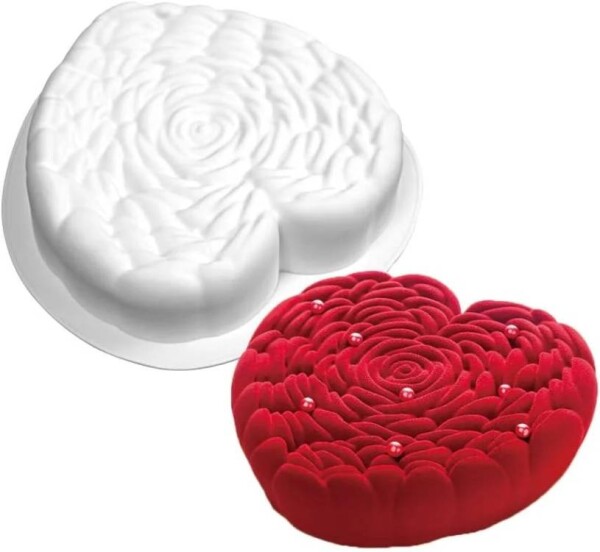 Orion Orion Silikonová pečicí forma ve tvaru Srdce struktura růže 4,7 cm