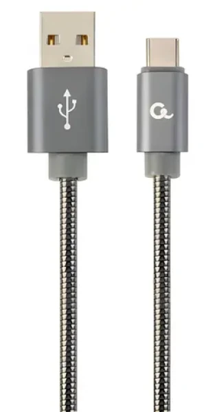 Gembird Cablexpert šedá / USB kabel / USB 2.0 A (M) - USB-C (M) / 2 m / kovová spirála (CC-USB2S-AMCM-2M-BG)