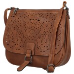 Módní dámská koženková crossbody kabelka Oresta, koňaková hnědá