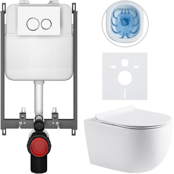 CERANO - Kompletní WC set Basic/Felci - bílá lesklá - WC tlačítko Dualo/Bílá - pro zazdění - 53x37 CER-8050BD86061
