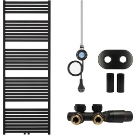 CERANO Koupelnový radiátorový set Vincenzo - kombinované výtápění, wifi tyč - středové připojení 50 mm - 600W - černá matná - 1700x600 mm