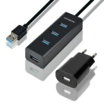 AXAGON HUE-S2BP USB 3.0 nabíjecí hub AC adaptér černá / 4x USB 3.0 / 2A / 120 cm (HUE-S2BP)