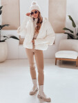 Dámská zimní bunda s kapucí TY5036 smetanová - FashionStreet XXL