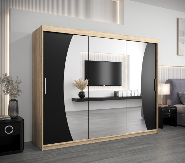 Šatní skříň Abi W0 Barva korpusu: Dub Sonoma, Rozměry: 250 cm, Dveře: Černá