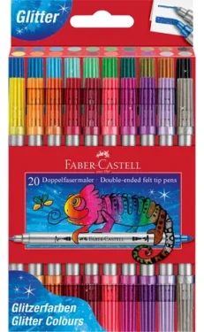Faber-Castell Sada třpytivých oboustranných fixů 20 ks / Fixy / dva hroty / plastové pouzdro (151108)