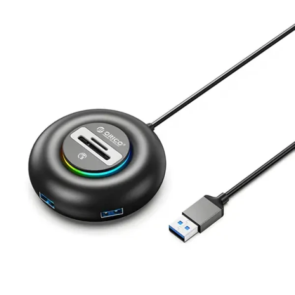 Orico YXR4 černá / USB Hub / 4x USB-A 3.0 / RGB / čtečka SD a microSD / kabel 1,8 m