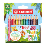 Trojhranné pastelky - STABILO Trio silná krátká Animal Vibes - 12 ks sada - s motivy zvířat