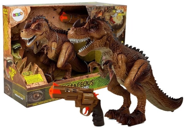 Mamido Pohybující se dinosaurus Tyrannosaurus s vodní párou a pistolí žlutohnědý