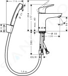 HANSGROHE - Focus E2 Umyvadlová baterie 100, s ruční sprchou Bidette, chrom 31927000