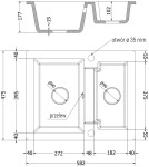 MEXEN/S - Carlos granitový dřez 1.5 582x475 mm, černá/stříbro metalik + zlatý sifon 6518581500-73-G