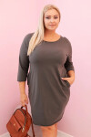 Dámské šaty Plus Size z bavlny s jednoduchým střihem a rukávem 3/4 khaki UNI