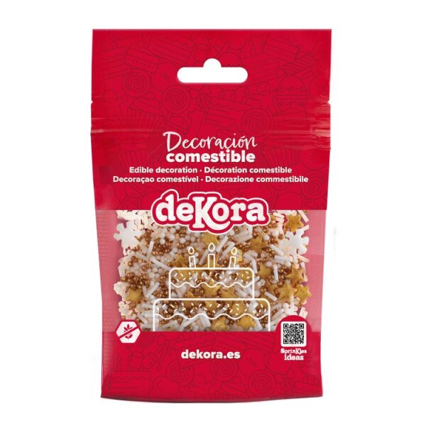 Dortisimo Cukrové zdobení Dekora Sněhové vločky bílé a hvězdičky zlaté (100 g)