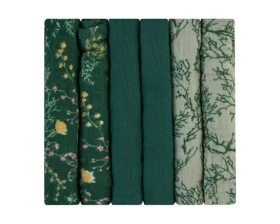 KikkaBoo Pleny mušelínové 30x30 cm 6ks Secret Garden Green (31103010105KB)