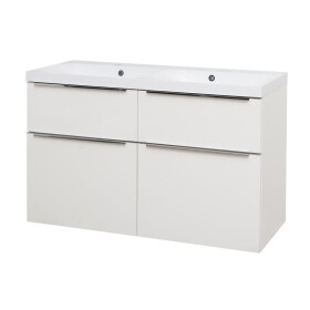 Mereo Mailo, koupelnová skříňka s umyvadlem z litého mramoru 121 cm, bílá, elox AL madlo CN513MA