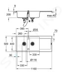 GROHE - Dřezy Kompozitní dřez K500 s automatickým odtokem, 1160x500 mm, granitová černá 31647AP0