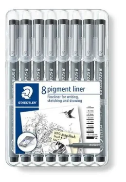 STAEDTLER Popisovač Pigment Liner 308 ARTIST SERIES černá / Sada 8 ks / hroty 0,05-1,2 mm (308 SB8)