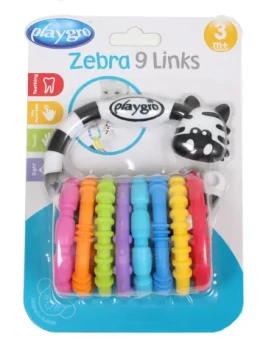 Playgro řetěz na kočárek Zebra s kroužky 9 ks
