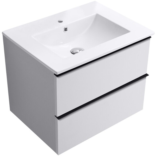 CERANO - Koupelnová skříňka Velora - bílá matná, úchytka černá + keramické umyvadlo Todo - 71x55x46,5 CER-664855