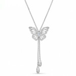 Dlouhý náhrdelník (sweater chain) Nevia - motýl, zirkony, Stříbrná 75 cm