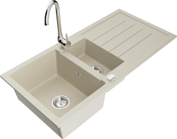 MEXEN - Andres granitový dřez s odkapávačem včetně baterie Telma, béžová 6515-69-670200-00