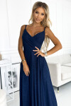 299-10 CHIARA elegantní maxi dlouhé šaty bez ramínek - GRANITE WITH BROKEN M