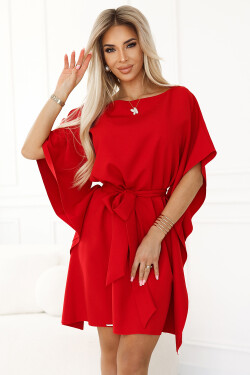 287-35 SOFIA Motýlí šaty se zavazováním v pase - ČERVENÉ 2XL/3XL