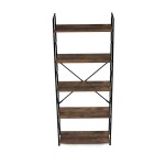 Regál, 5 polic, dekor staré dřevo, MDF, černý lak
