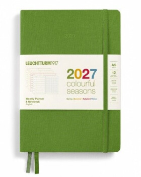 Týdenní plánovač Zápisník, tečkovaný Medium A5 2027, Colourful Seasons, Spring, anglicky
