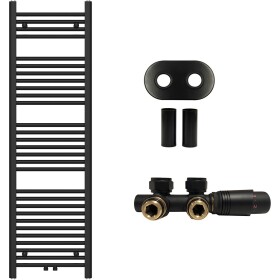 CERANO Koupelnový radiátorový set Benito - ústřední vytápění - středové připojení 50 mm - 583W - černá matná - 1500x450 mm