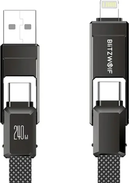 Blitzwolf BW-HDC7 4 v 1 USB-C + Lightning na USB-A + USB-C černá / 240W / 1.2 m (BW-HDC7)