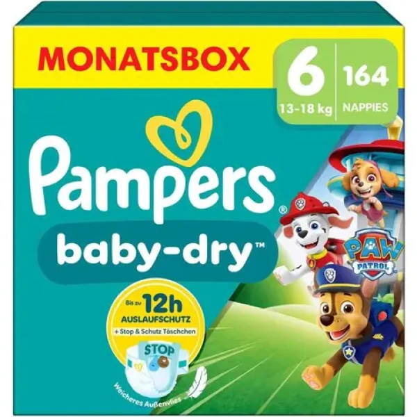 Pampers Baby Dry 13-18kg (164 ks) / plenkové kalhotky / velikost 6 (13-18kg) (8700216146654)