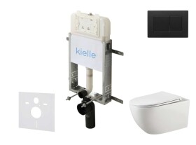 Kielle - Genesis New Set předstěnové instalace, klozetu Gaia, Rimless, sedátka softclose a tlačítka Gemini New III, matná černá 30528SZ18