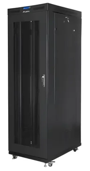 Lanberg Rack 27U černá / Stojanový rozvaděč / 19" / 800x1200 mm / Flat pack / Perforované dveře / LCD (FF01-8227-23BL)