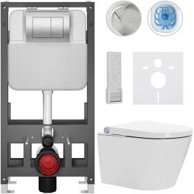 CERANO Závěsné WC s bidetem Basic/Cronus Premium - bílá lesklá - WC tlačítko Maxio/Stříbrná - volně stojící - předstěnová instalace - 59,3x38,4 cm